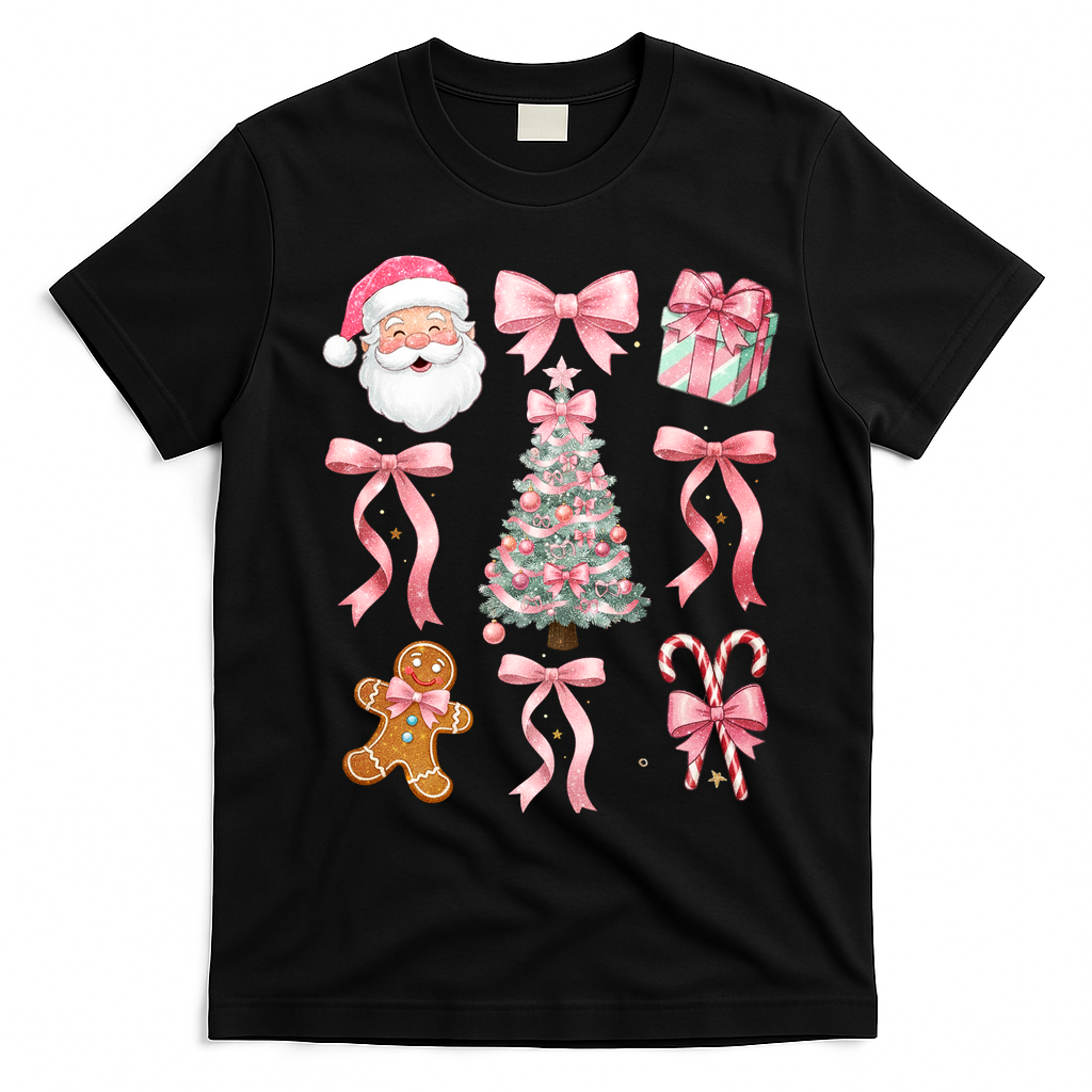 Cute Pink Coquette Christmas  T-Shirt - Black