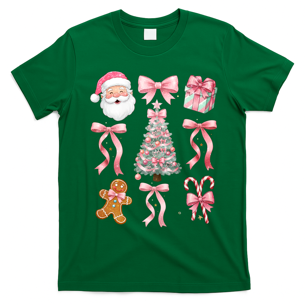 Cute Pink Coquette Christmas  T-Shirt - Irish Green