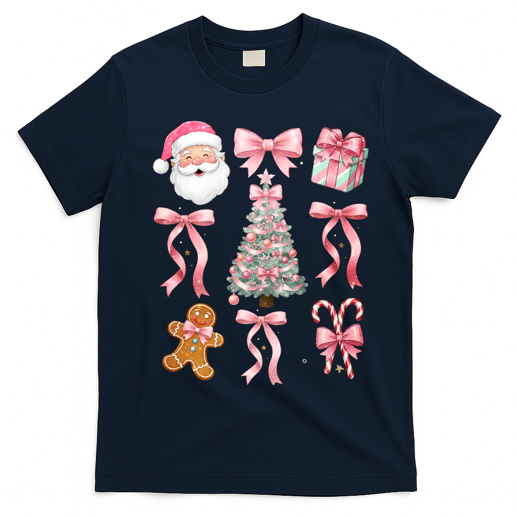 Cute Pink Coquette Christmas  T-Shirt - Navy Blue