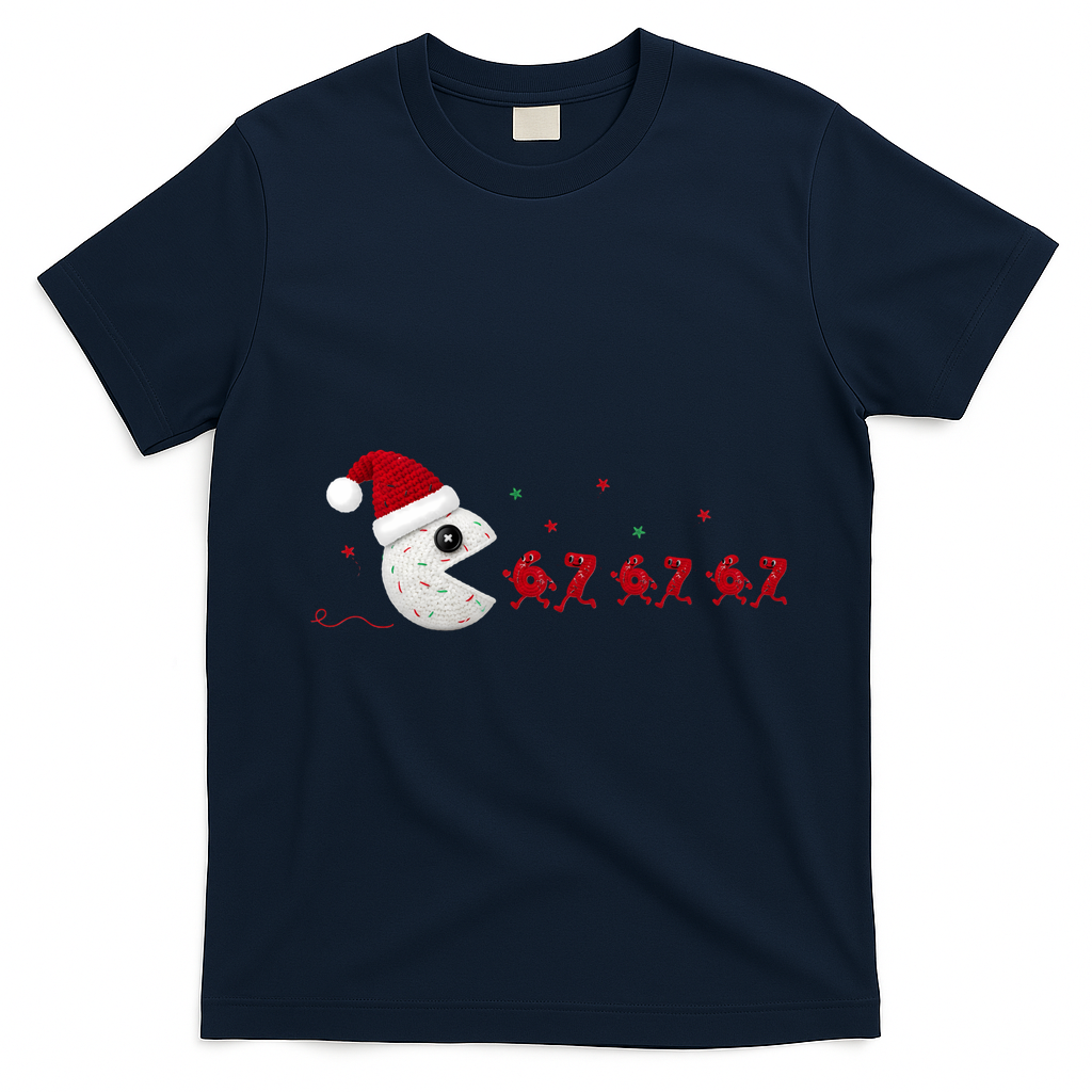 Crochet Pac Christmas 67 Meme T-Shirt - Navy Blue