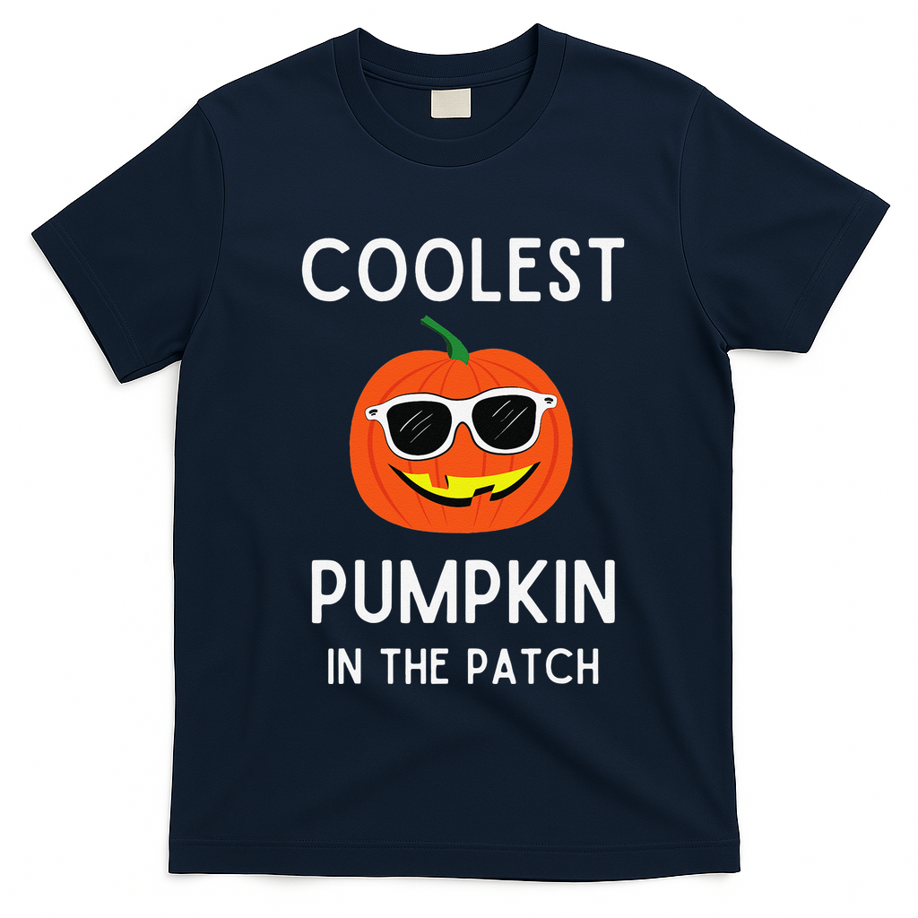Coolest Pumpkin In The Patch Funny Cool Pumpkin Halloween T-Shirt - Navy Blue