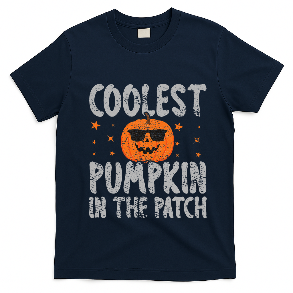 Coolest Pumpkin In The Patch Cute Halloween T-Shirt - Navy Blue