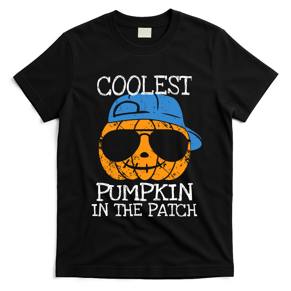 Coolest Pumpkin In The Patch Halloween Boy Girl Teens T-Shirt - Black