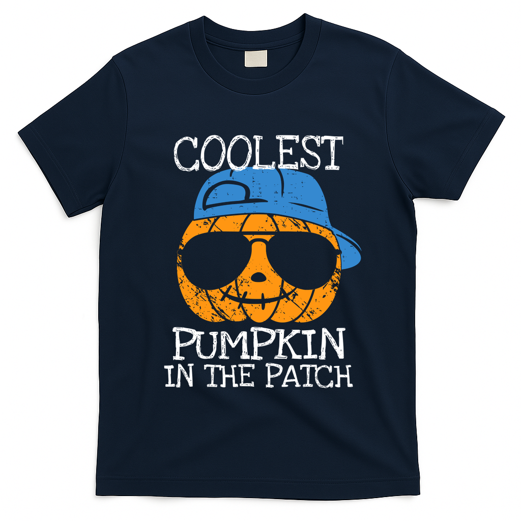 Coolest Pumpkin In The Patch Halloween Boy Girl Teens T-Shirt - Navy Blue