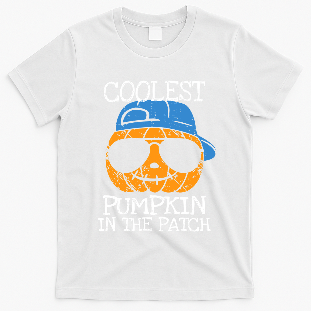 Coolest Pumpkin In The Patch Halloween Boy Girl Teens T-Shirt - White