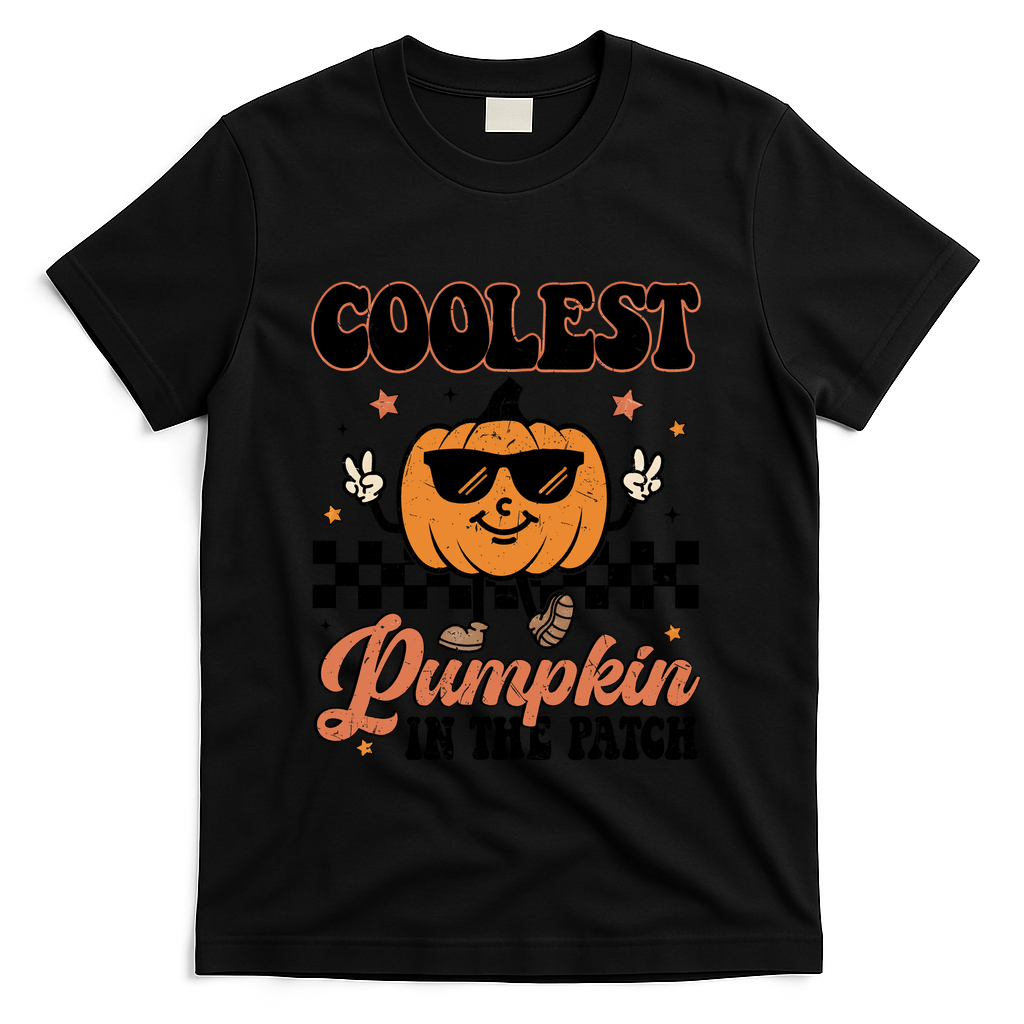 Coolest Pumpkin In The Patch Fall Vibes Retro Halloween Autumn T-Shirt - Black