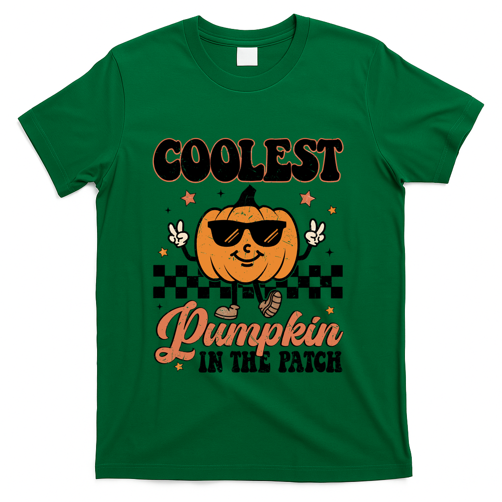Coolest Pumpkin In The Patch Fall Vibes Retro Halloween Autumn T-Shirt - Green