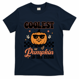 Coolest Pumpkin In The Patch Fall Vibes Retro Halloween Autumn T-Shirt - Navy
