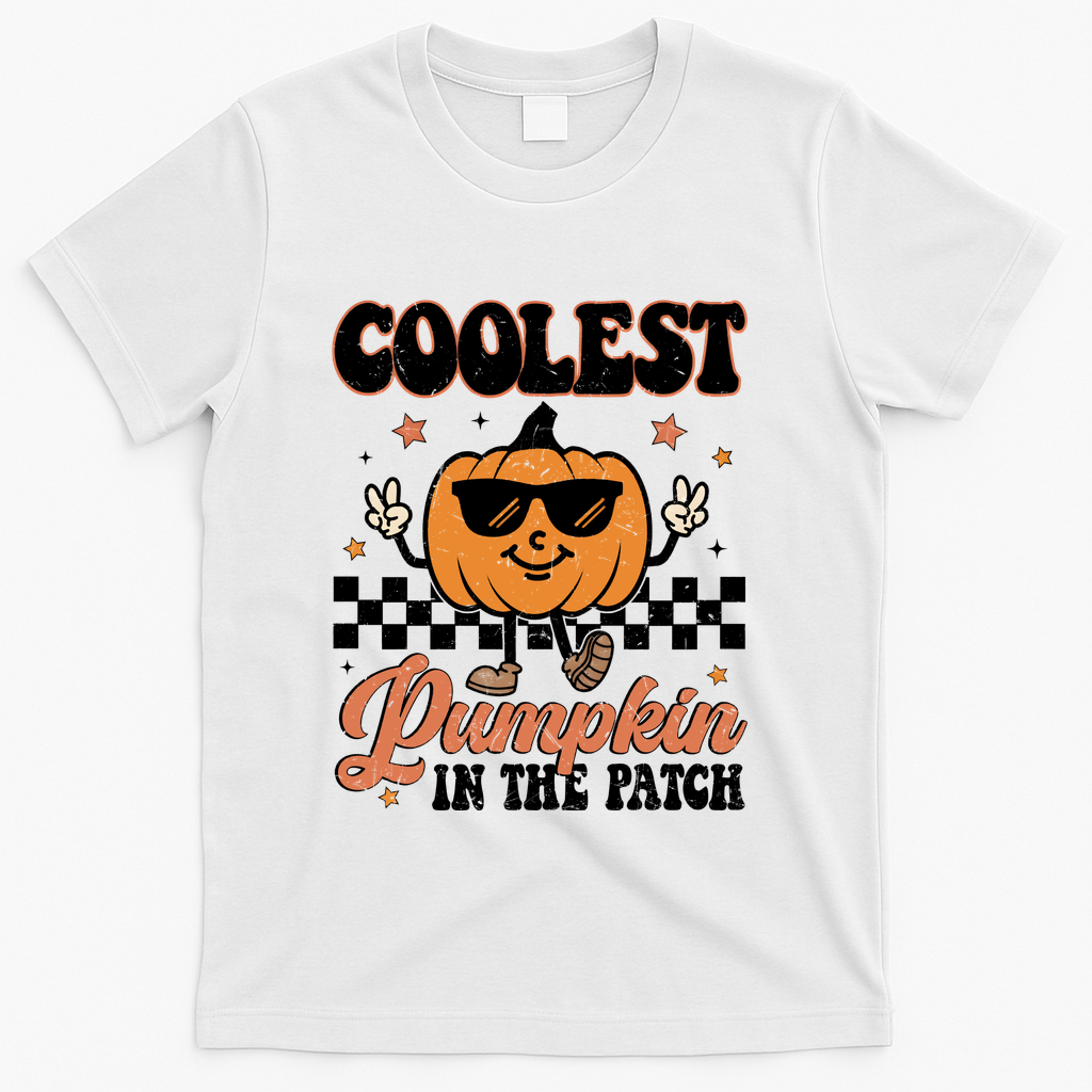 Coolest Pumpkin In The Patch Fall Vibes Retro Halloween Autumn T-Shirt - White