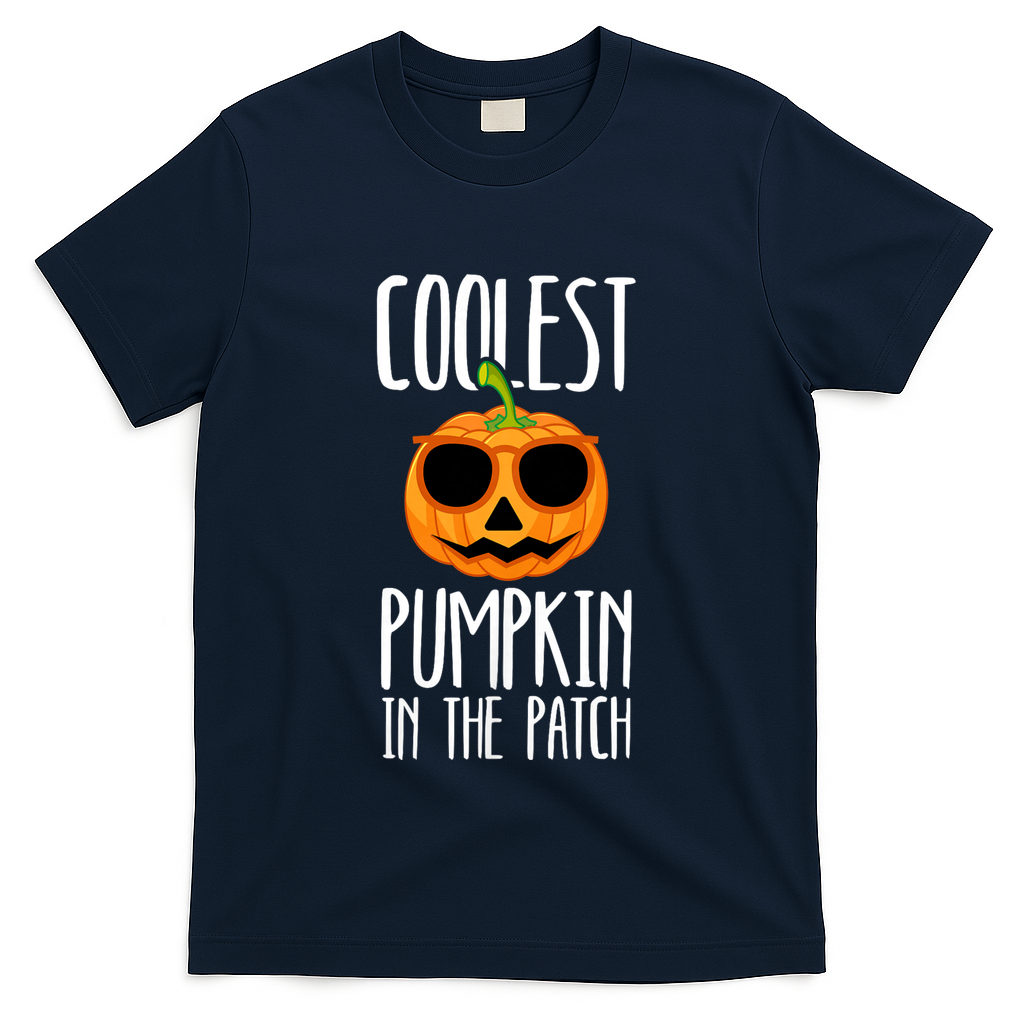 Coolest Pumpkin In The Patch Funny Halloween Party Cute T-Shirt - Navy
