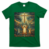 Cat Praying Jesus Cross Scared Cats Worship God Funny T-Shirt