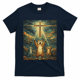 Cat Praying Jesus Cross Scared Cats Worship God Funny T-Shirt