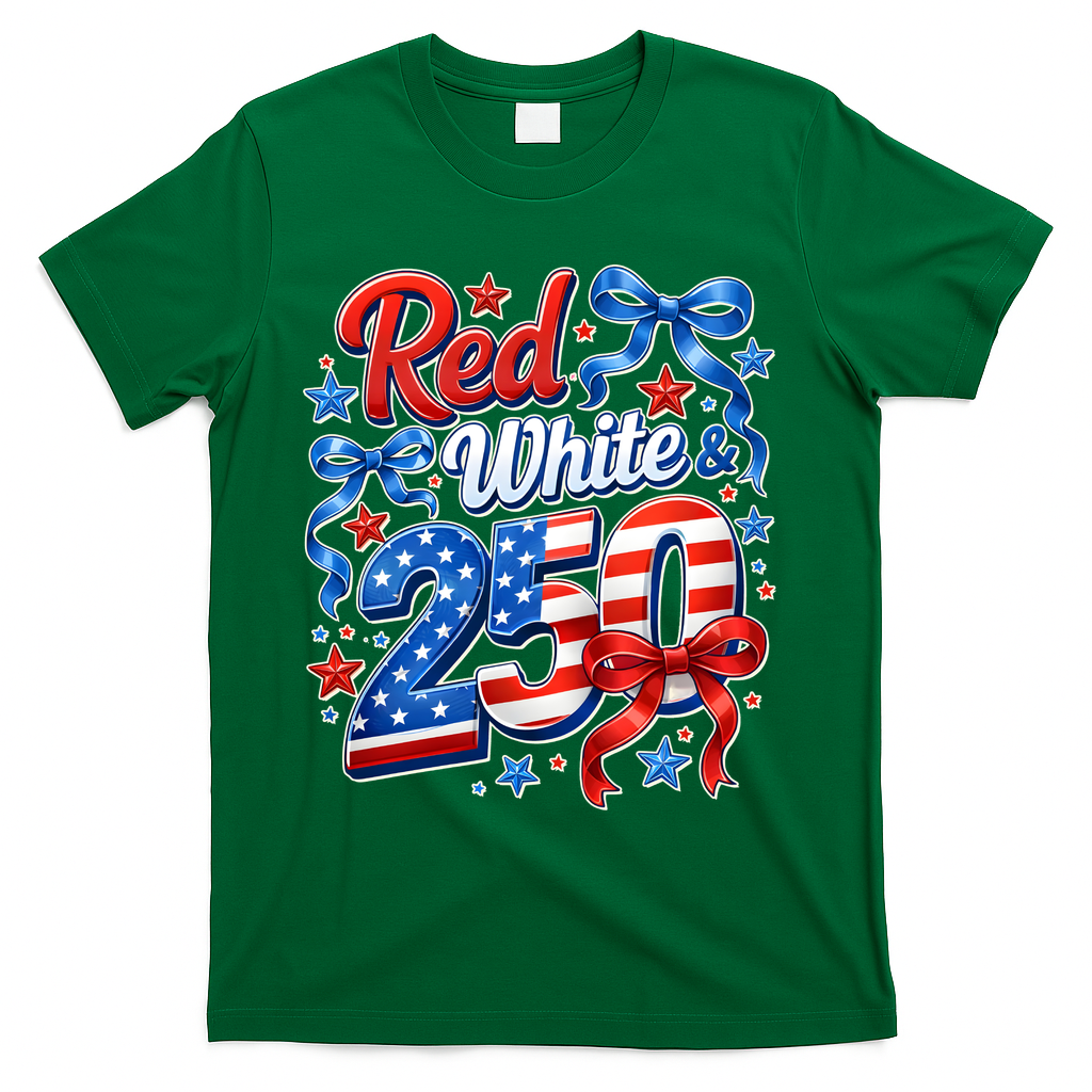 Cute Patriotic Red White And 250 Celebrate America's 250th Birthday T-Shirt - Green