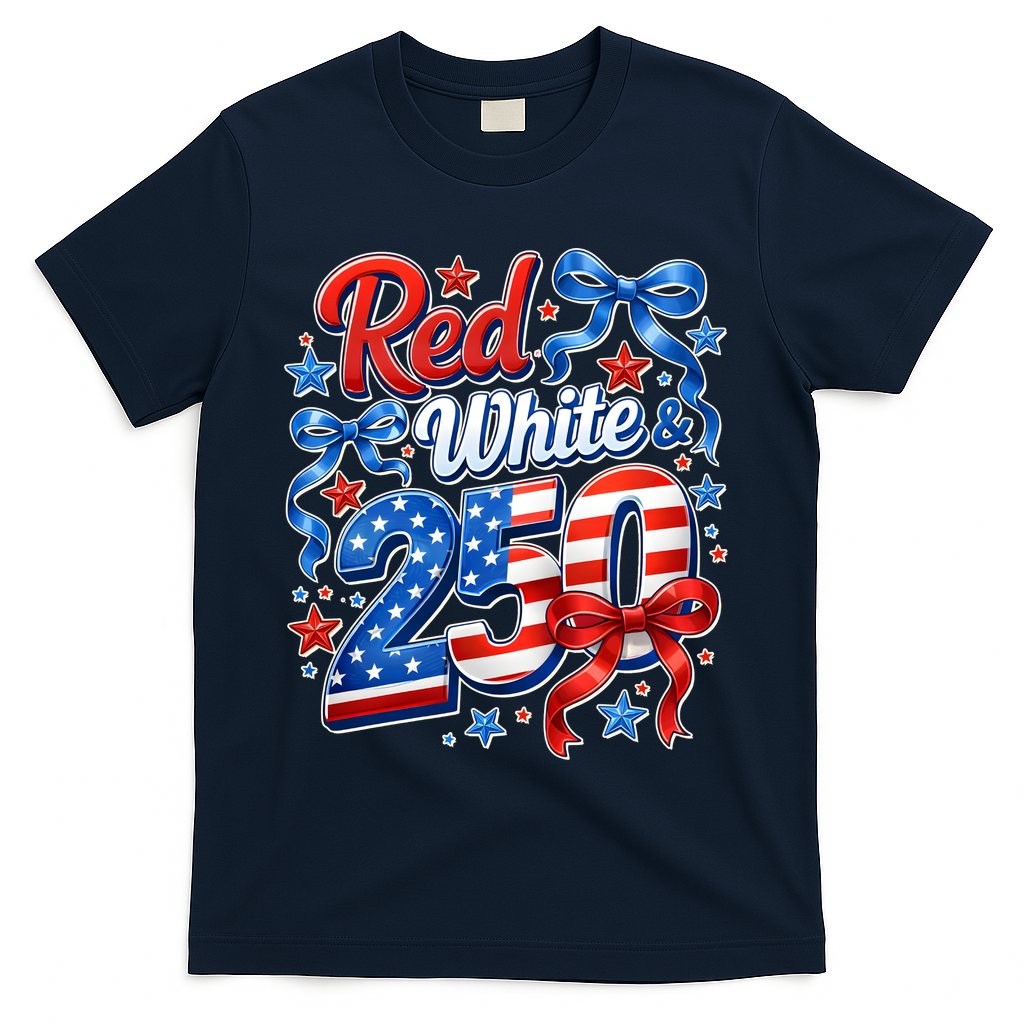 Cute Patriotic Red White And 250 Celebrate America's 250th Birthday T-Shirt - Navy