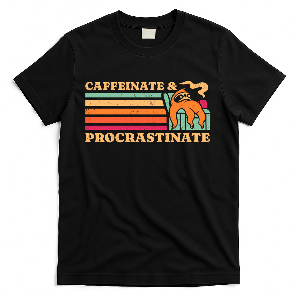 Caffeinate & Procrastinate Retro Sloth - Black
