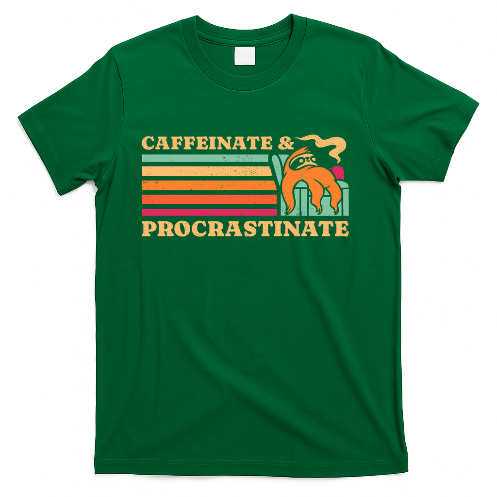 Caffeinate & Procrastinate Retro Sloth - Green