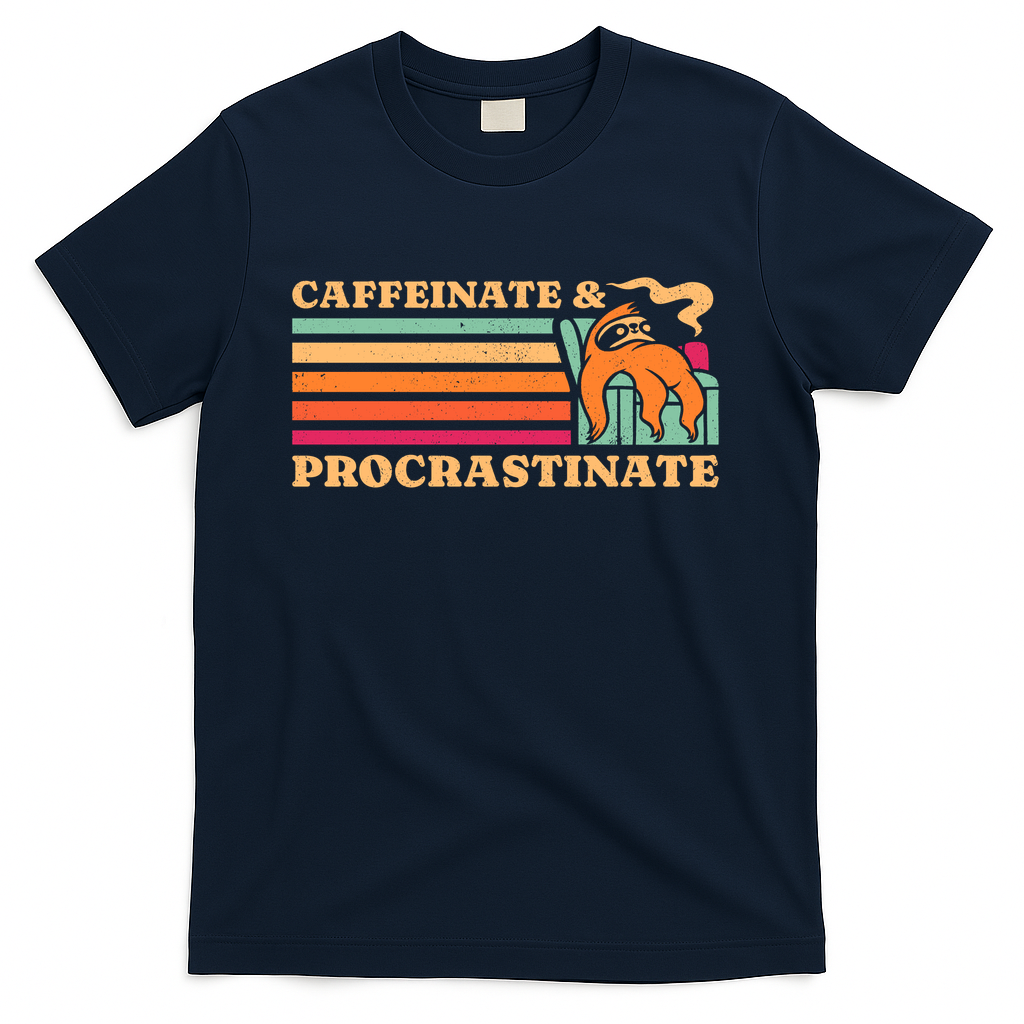 Caffeinate & Procrastinate Retro Sloth - Navy