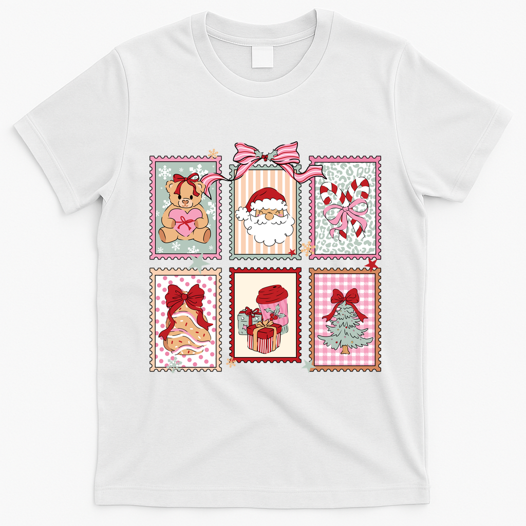 Christmas Postage Stamps Cute Retro T-Shirt - White