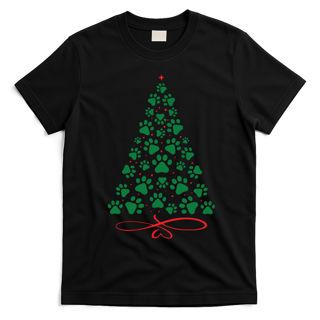 Christmas Paw Tree Christmas Dog Paw Christmas Tree T-Shirt - Black