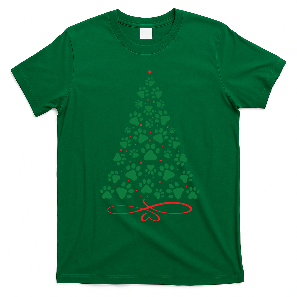 Christmas Paw Tree Christmas Dog Paw Christmas Tree T-Shirt - Irish Green