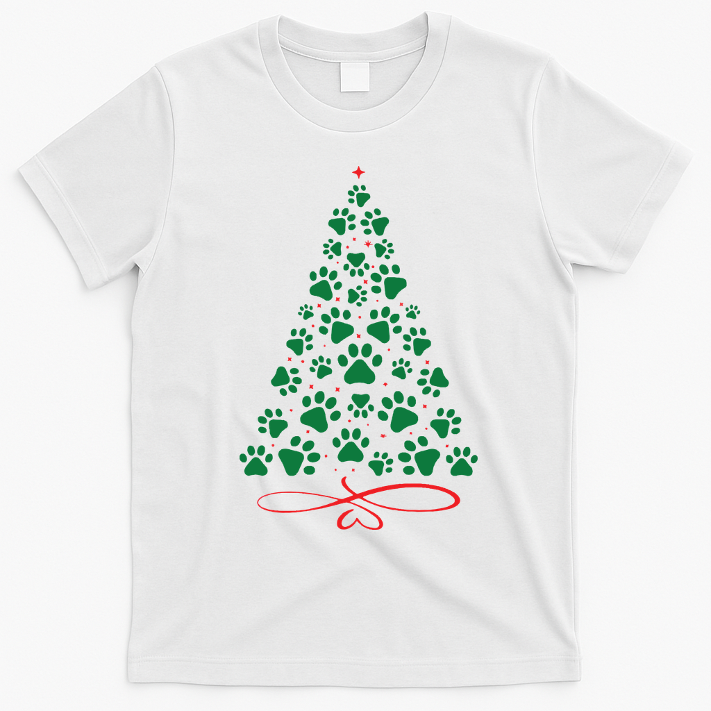 Christmas Paw Tree Christmas Dog Paw Christmas Tree T-Shirt - White