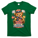 Cute Patriotic Teddy Bear 250 Years Of Freedom 250th Anniversary Of America USA T-Shirt - Green