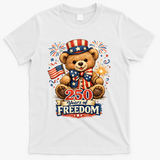 Cute Patriotic Teddy Bear 250 Years Of Freedom 250th Anniversary Of America USA T-Shirt - White