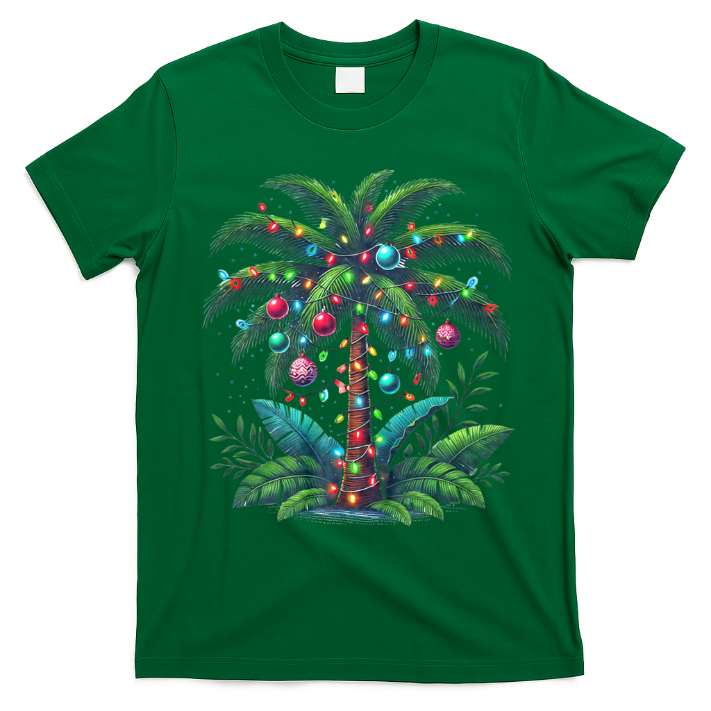 Christmas Palm Tree Merry Christmas Tropical Christmas T-Shirt - Irish Green