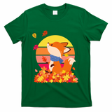 Cute Retro Autumn Fall Leaves Baby Fox T-Shirt - Green