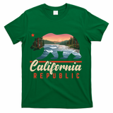 California Republic Bear Cali West Coast Beach Sunset T-Shirt - Green