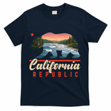 California Republic Bear Cali West Coast Beach Sunset T-Shirt - Navy