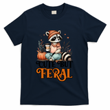 Coffee Raccoon Cute But Feral Autumn Design Gift T-Shirt - Navy