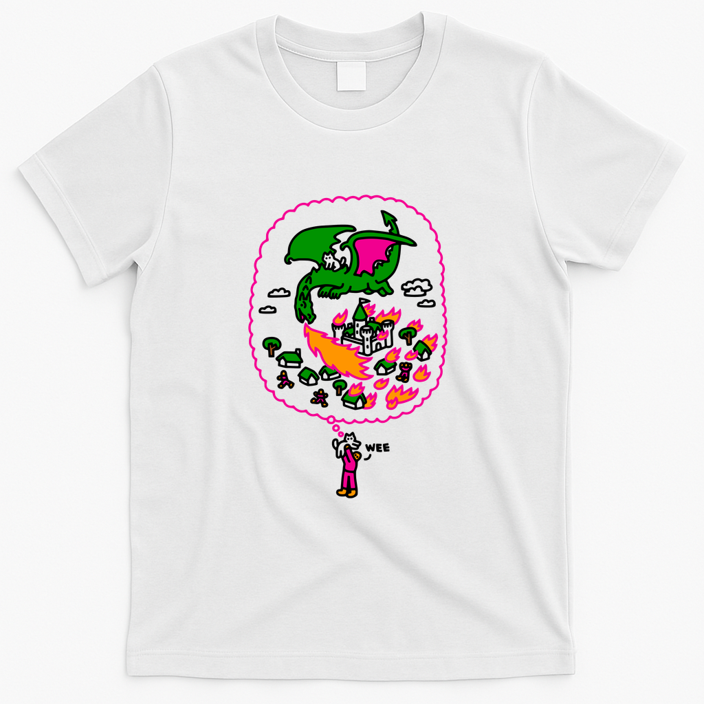 Cat Riding Dragon - White