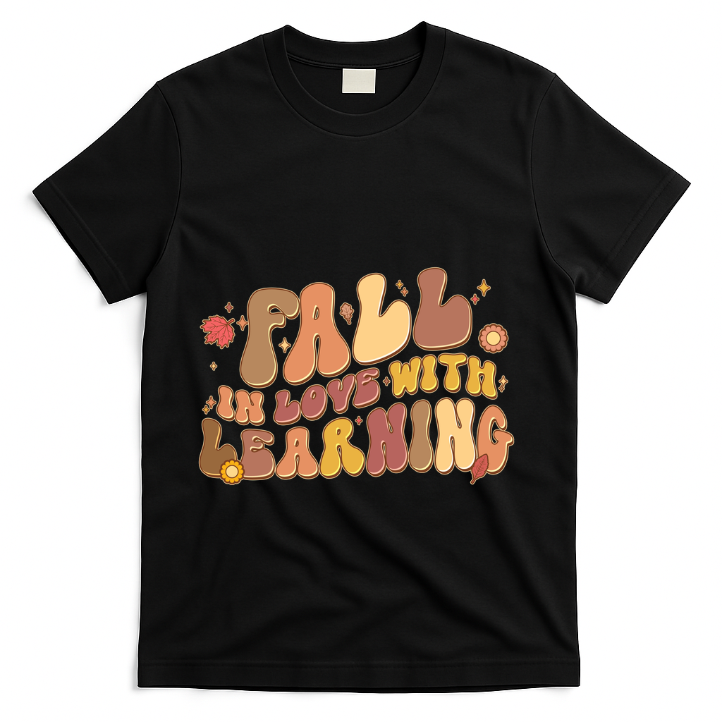 Cute Retro Fall In Love With Learning T-Shirt - Black