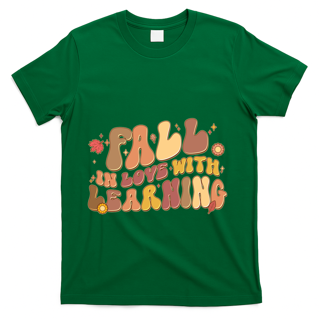 Cute Retro Fall In Love With Learning T-Shirt - Green