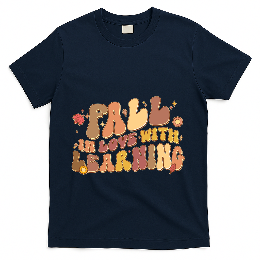 Cute Retro Fall In Love With Learning T-Shirt - Navy