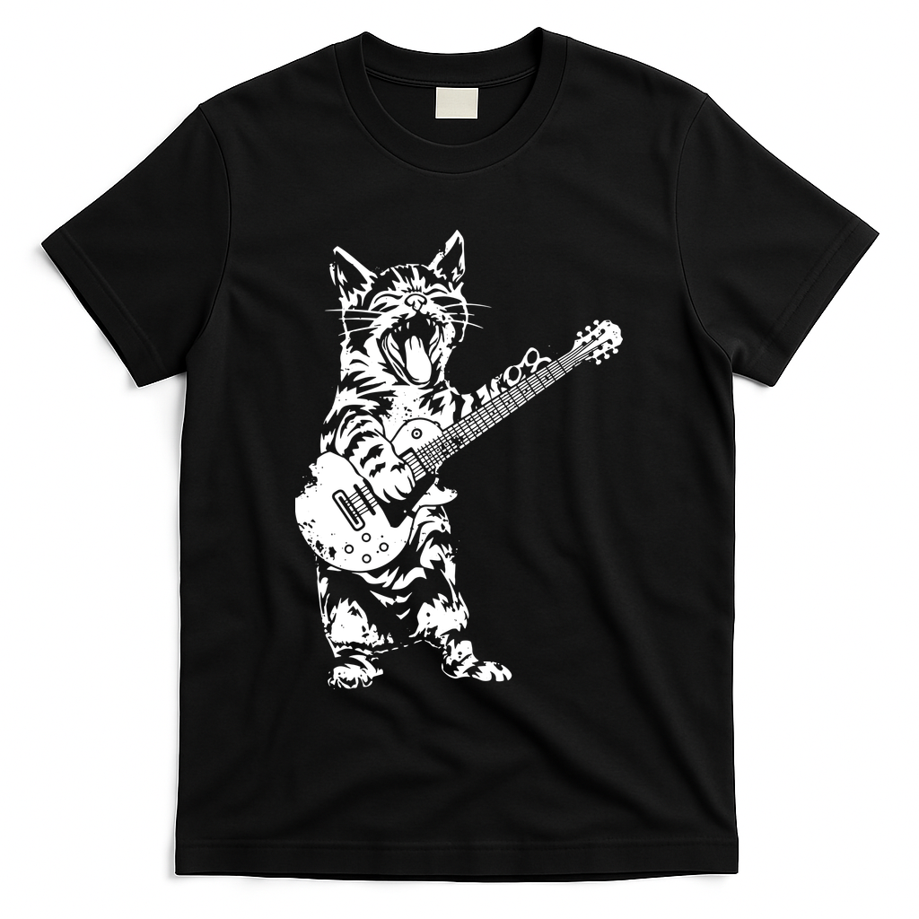 Cat Rocker Funny Kitty Plays Guitar Rockstar Cats Guitarist T-Shirt
