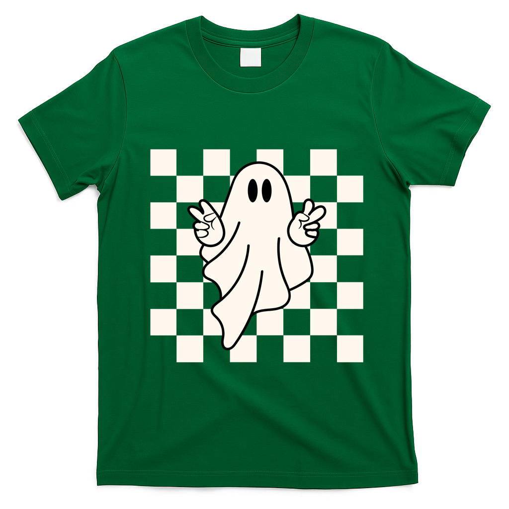 Cute Retro Ghost Peace Sign Halloween T-Shirt - Irish Green