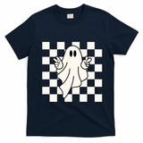 Cute Retro Ghost Peace Sign Halloween T-Shirt - Navy Blue