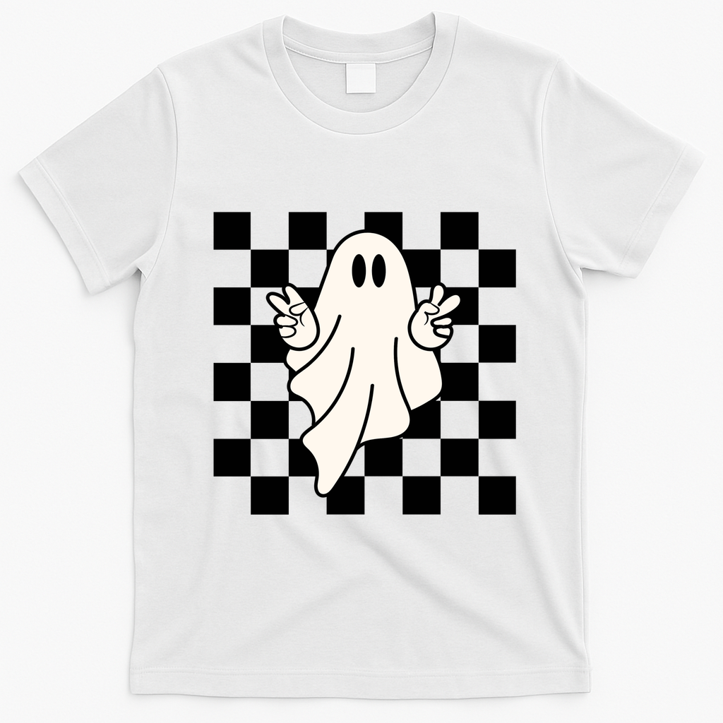 Cute Retro Ghost Peace Sign Halloween T-Shirt - White