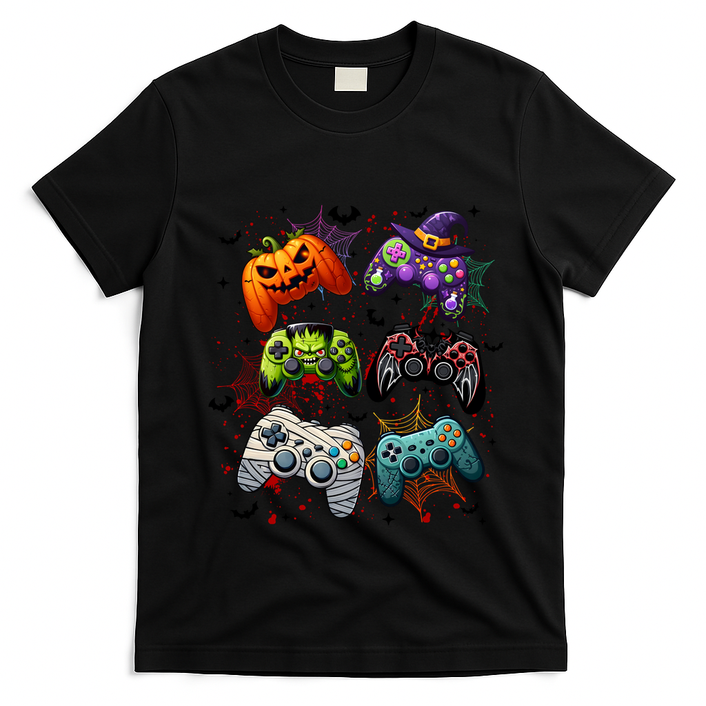 Cool Retro Halloween Gaming Controllers T-Shirt - Black