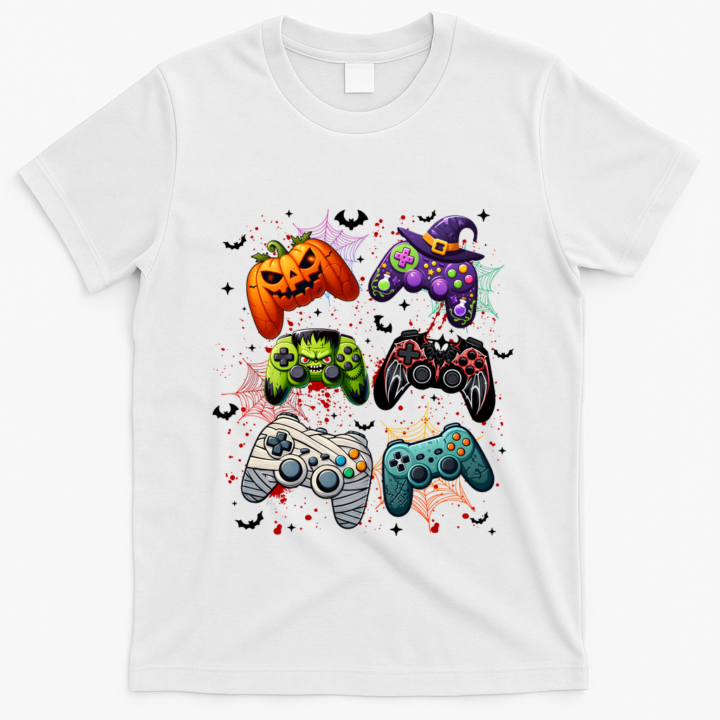 Cool Retro Halloween Gaming Controllers T-Shirt - White