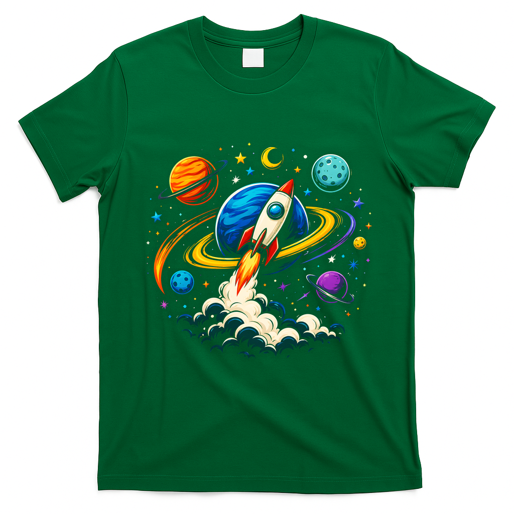 Cute Rocket Launching Into Space Adventure Gift T-Shirt - Irish Green