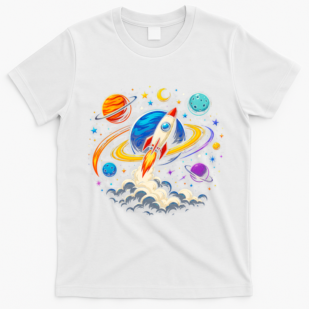 Cute Rocket Launching Into Space Adventure Gift T-Shirt - White