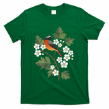 Common Redstart on Hawthorn Blossoms - Green