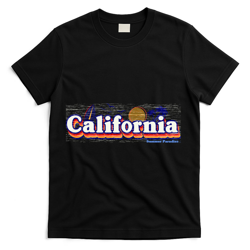 California Retro Summer Paradise T-Shirt - Black