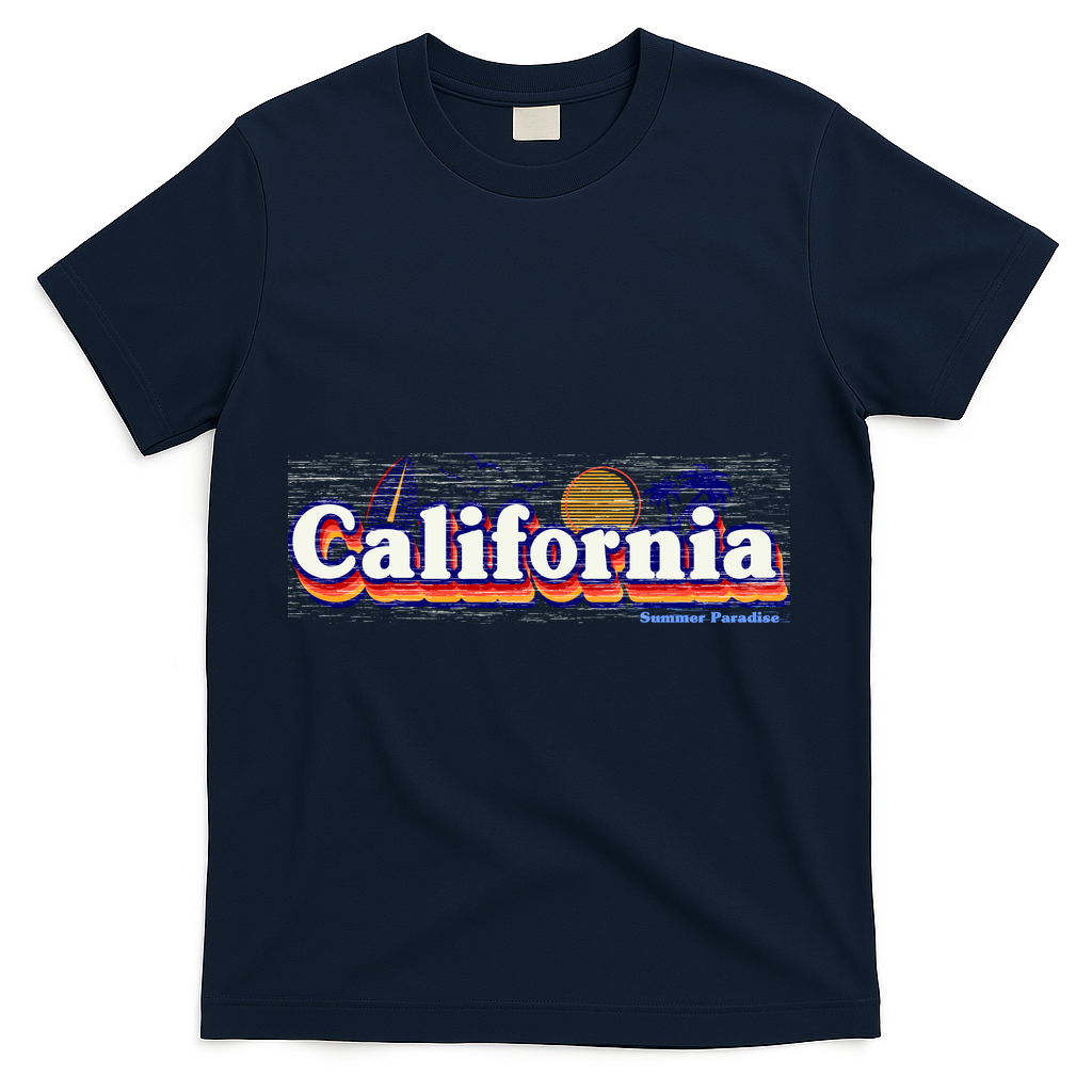 California Retro Summer Paradise T-Shirt - Navy