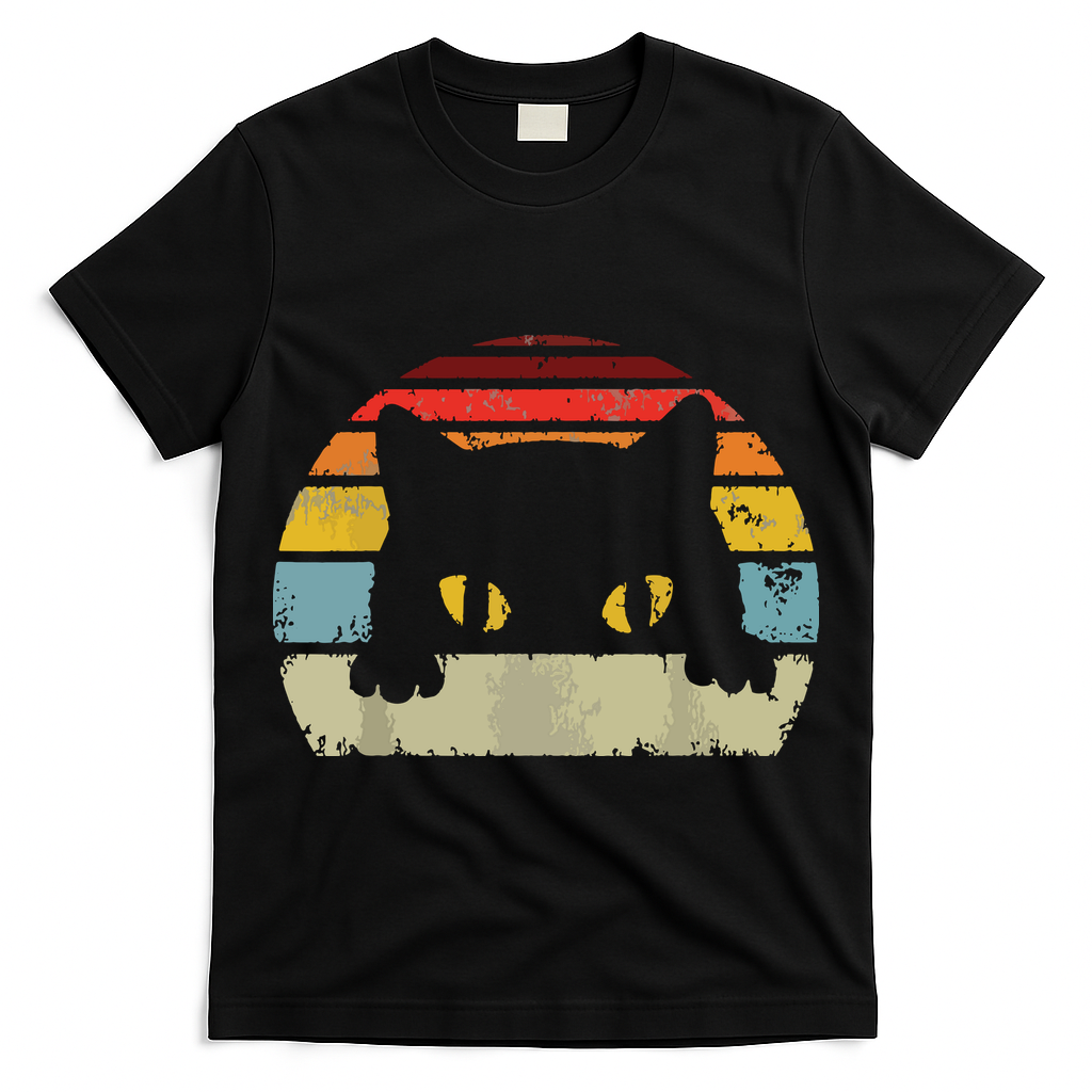 Cat Retro Style Black Kitty Cats Lover Gift T-Shirt