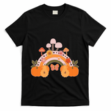 Cute Retro Vintage Fall Autumn Rainbow Mushrooms Pumpkins T-Shirt - Black
