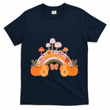 Cute Retro Vintage Fall Autumn Rainbow Mushrooms Pumpkins T-Shirt - Navy